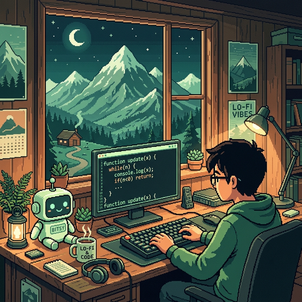 Illustrated developer desk scene used as a visual accent for PyVessel.